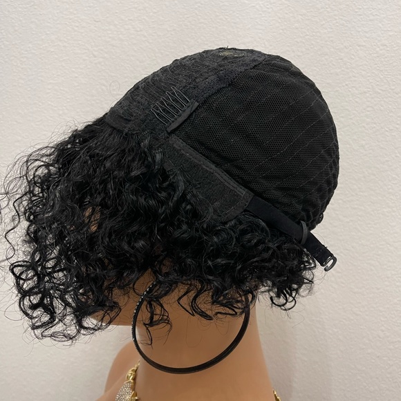 New! Unused! Short curly Human Hair Glueless Wig (No Lace, All wefts) Natural Bl - Picture 9 of 10